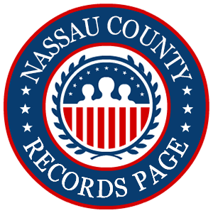 A round red, white, and blue logo with the words 'Nassau County Records Page' for the state of New York.